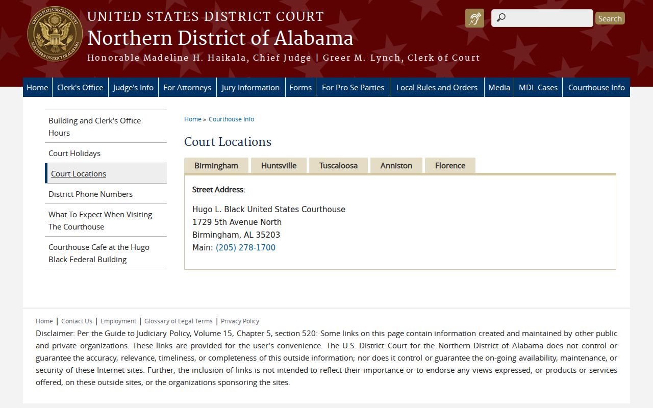 Cullman County Circuit Clerk federal court location distinction