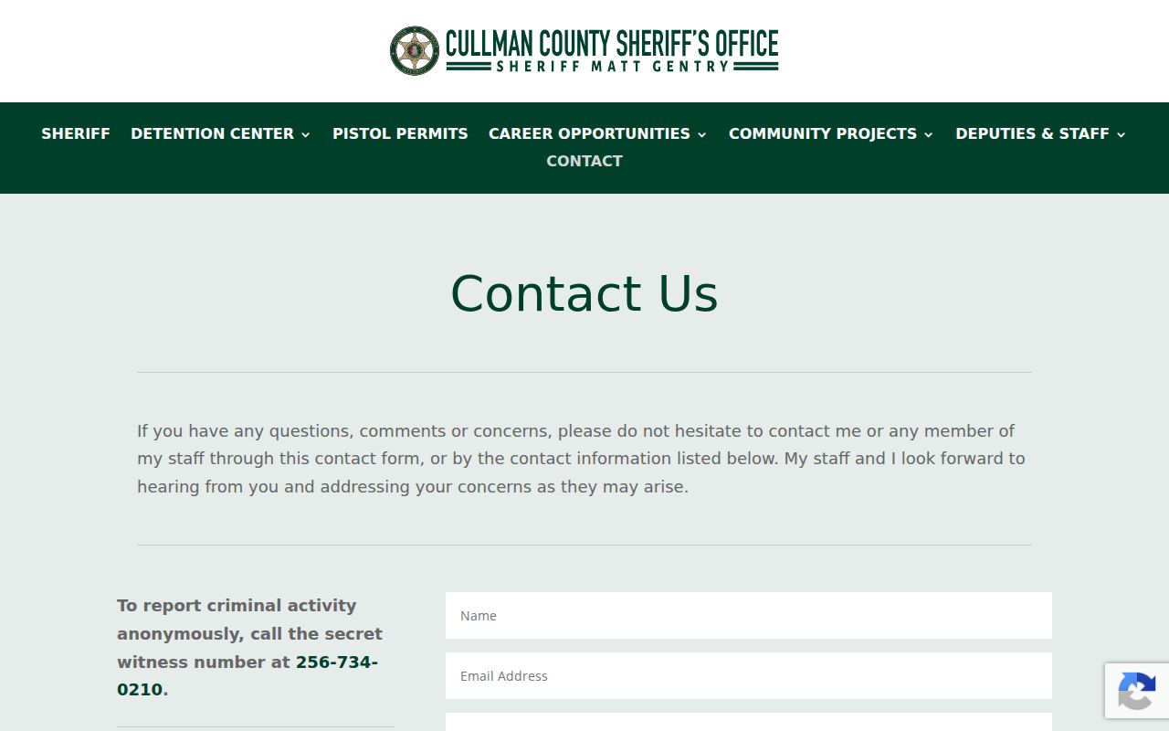Cullman County arrest records sheriff office contact page