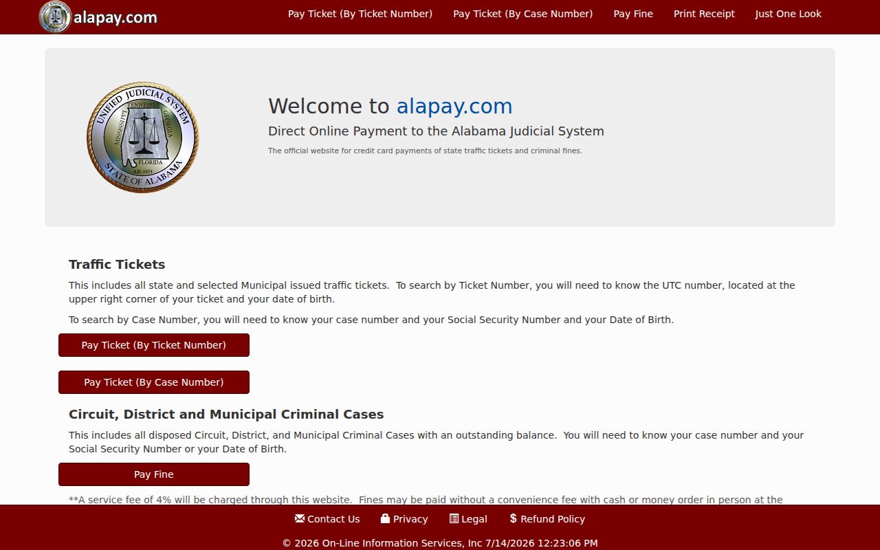 Cullman County court dockets AlaPay online court payment portal