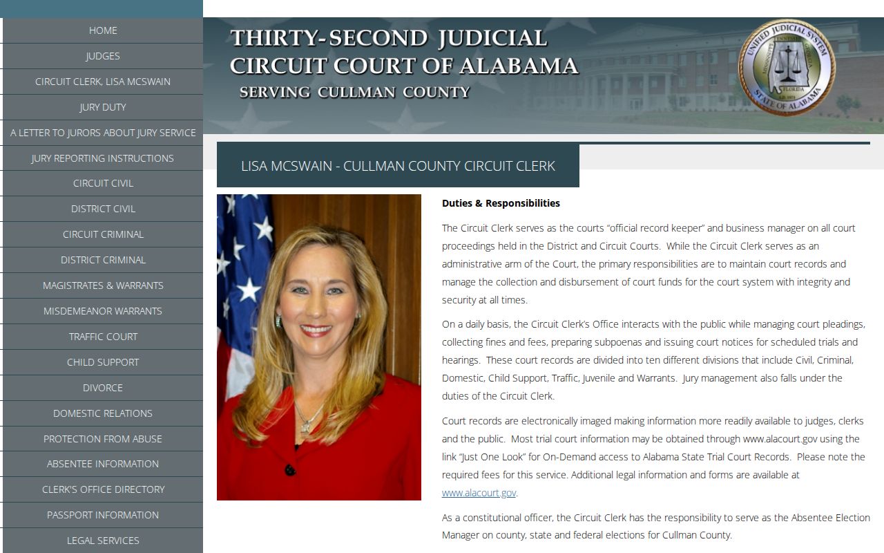 Cullman County court records Circuit Clerk profile and Just One Look notes