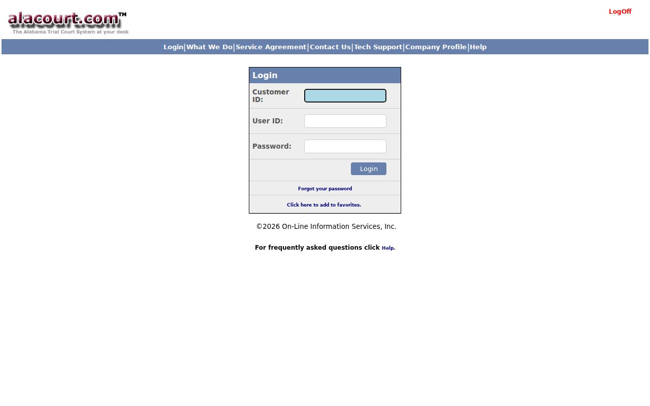 Cullman County court records Alacourt subscription login fields