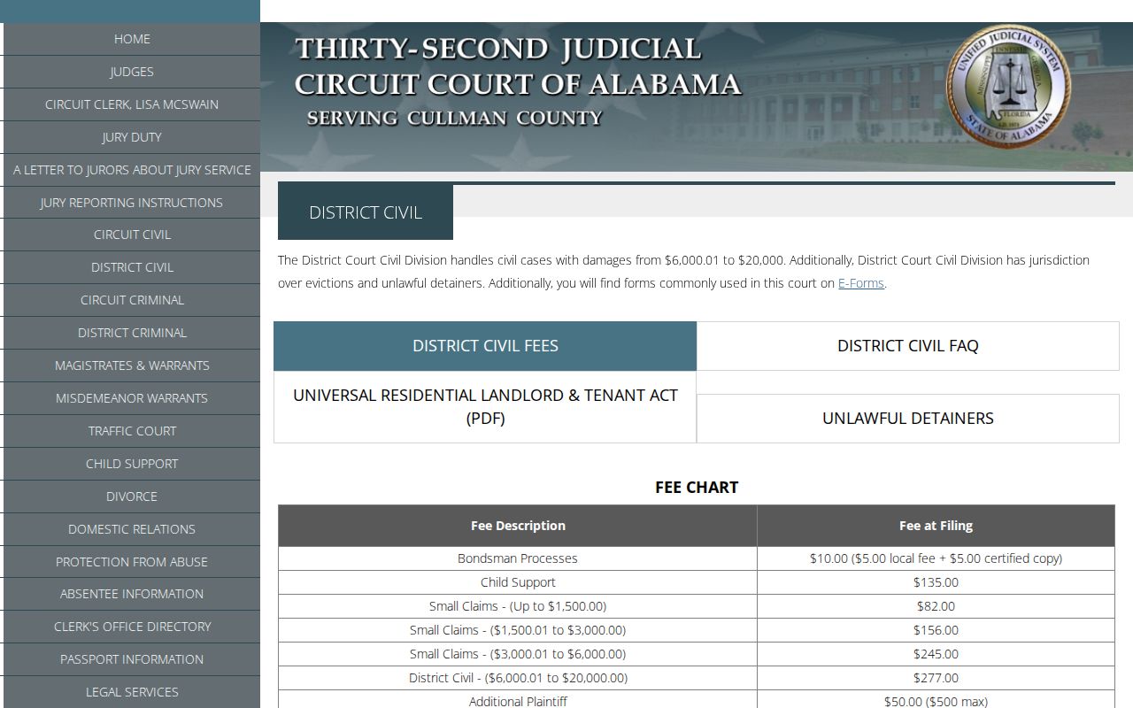 Cullman County court records District civil cases judgments and garnishments