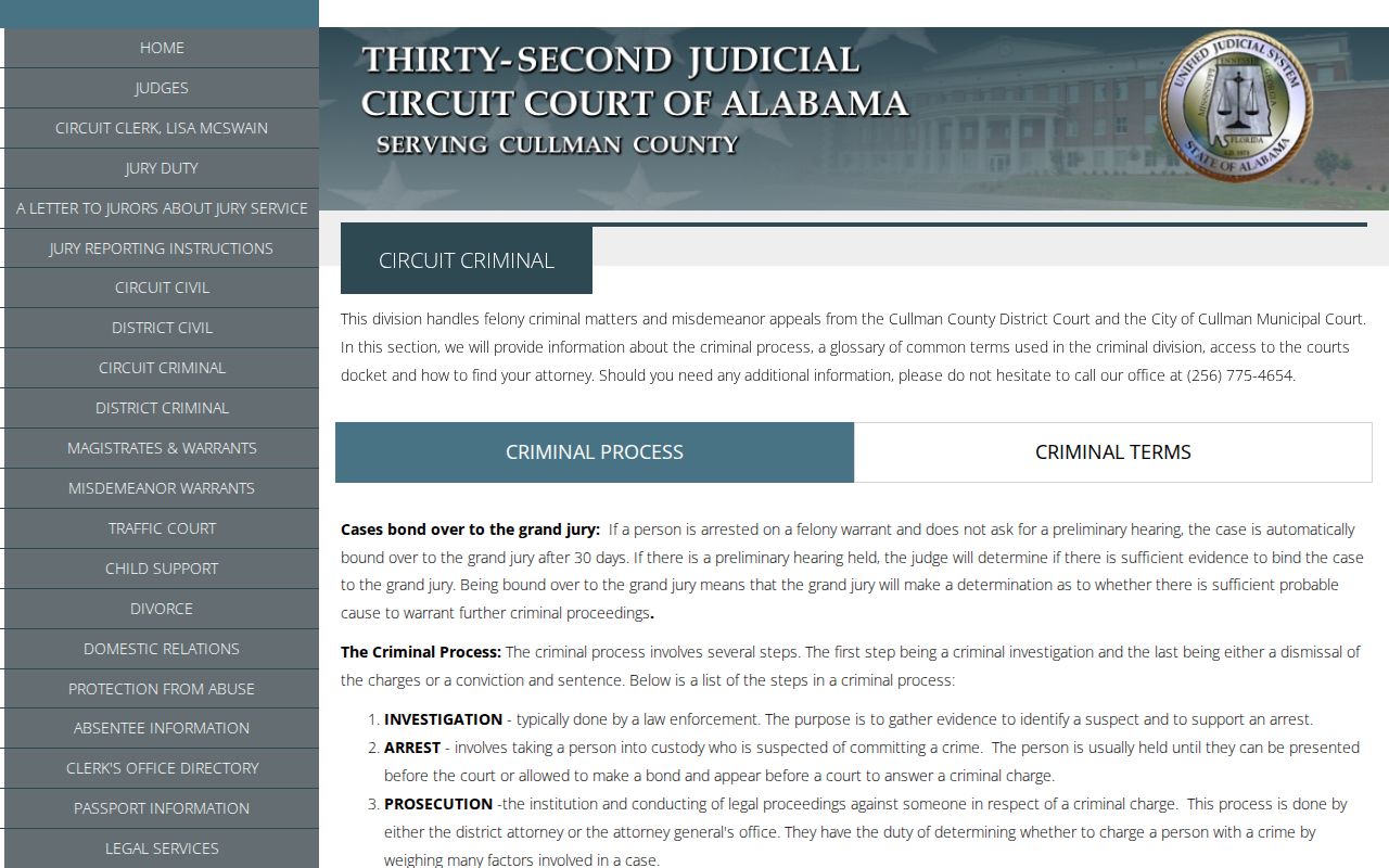 Cullman County criminal court records circuit criminal case process