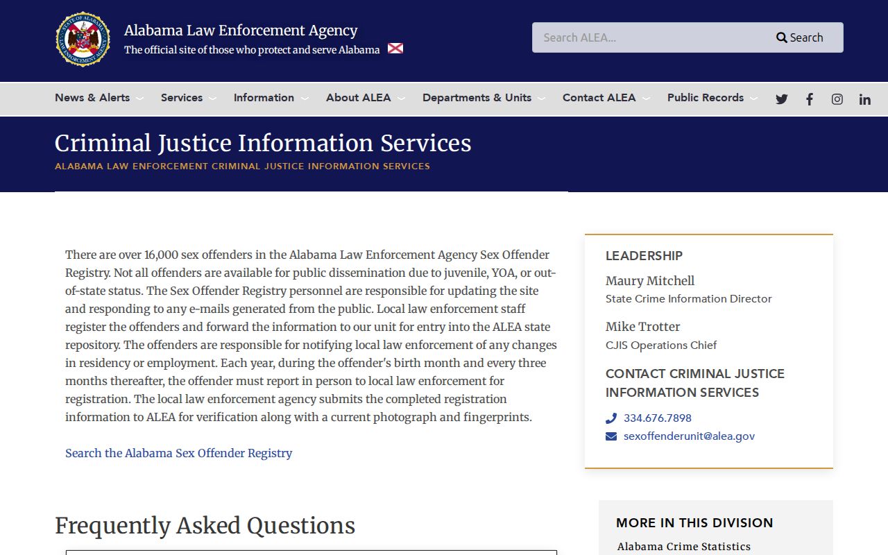 Cullman County criminal court records ALEA sex offender registry public information notes