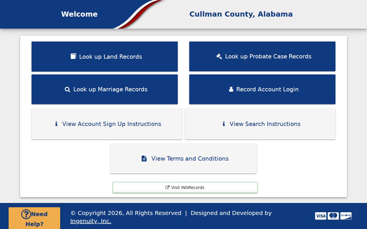 Cullman County probate records Ingenuity online services page