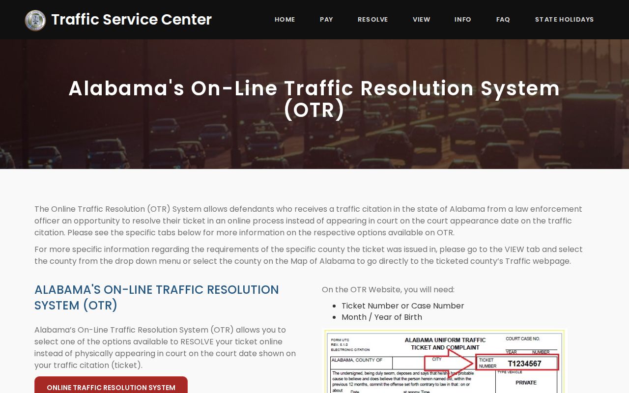 Cullman County traffic court records Online Traffic Resolution fields